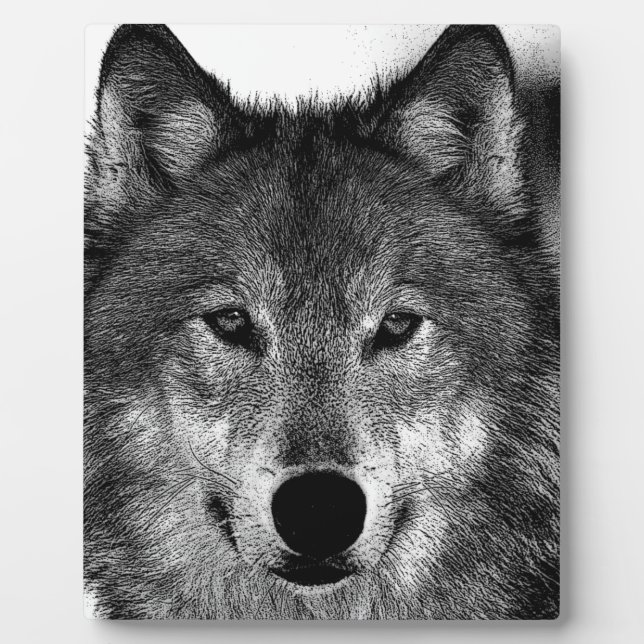 Black & White Wolf Artwork Plaque (Front)