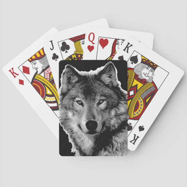 Black & White Wolf Artwork Playing Cards (Back)