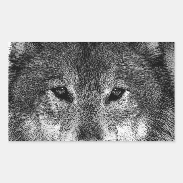 Black & White Wolf Artwork Rectangular Sticker (Front)