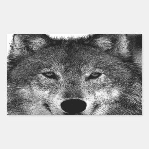 Black & White Wolf Artwork Rectangular Sticker