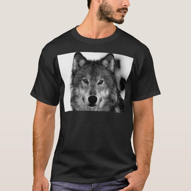 Black & White Wolf Artwork T-Shirt (Front)