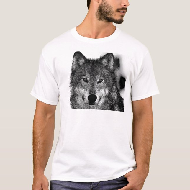 Black & White Wolf Artwork T-Shirt (Front)