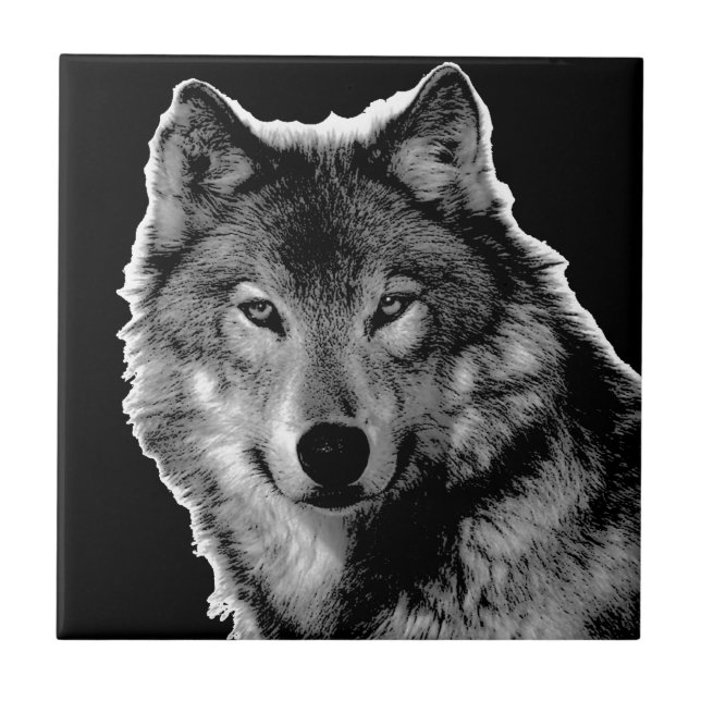 Black & White Wolf Artwork Tile (Front)