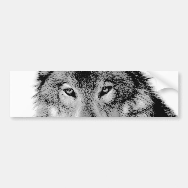 Black & White Wolf Bumper Sticker (Front)