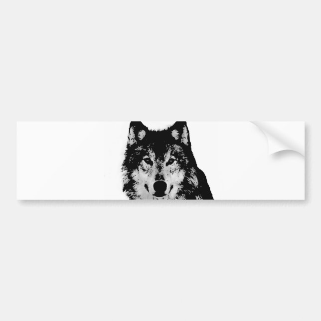 Black & White Wolf Bumper Sticker (Front)