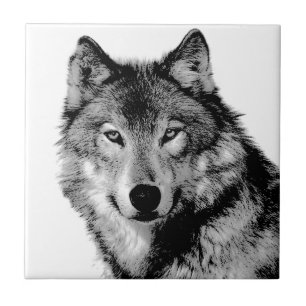 Black & White Wolf Ceramic Tile