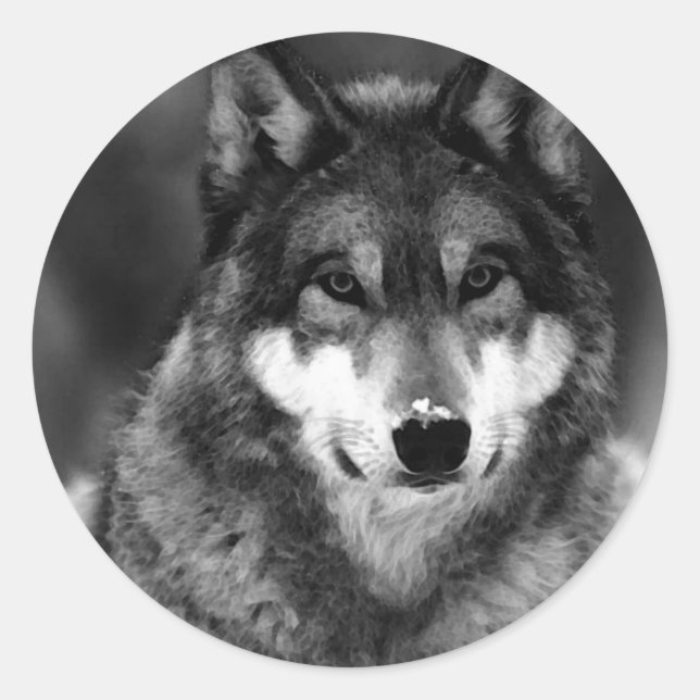 Black & White Wolf Classic Round Sticker (Front)