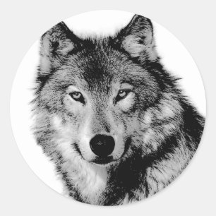 Black & White Wolf Classic Round Sticker