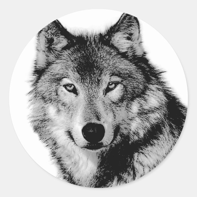 Black & White Wolf Classic Round Sticker (Front)