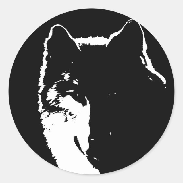 Black & White Wolf Classic Round Sticker (Front)
