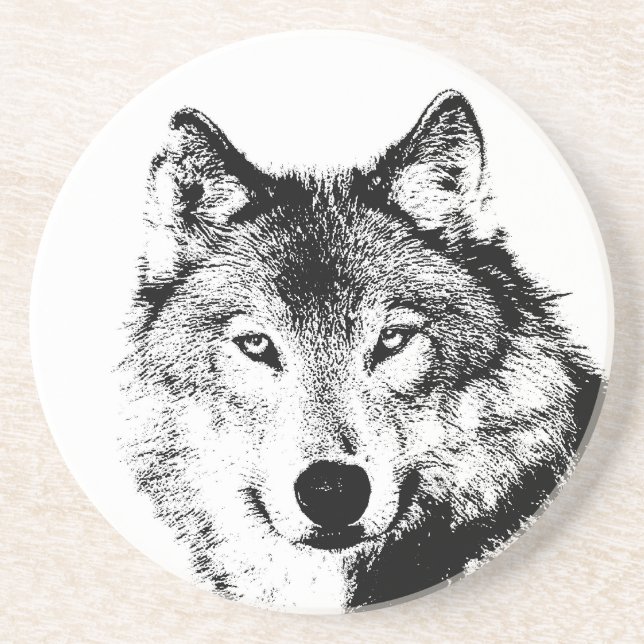 Black & White Wolf Coaster (Front)