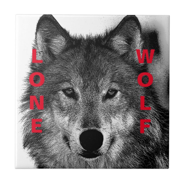 Black & White Wolf Eye Artwork Ceramic Tile (Front)