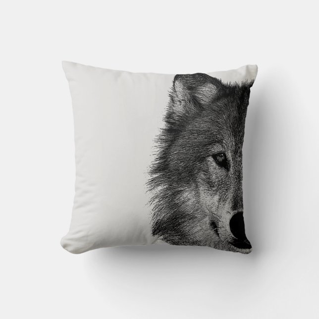 Black & White Wolf Eye Artwork Cushion (Front)