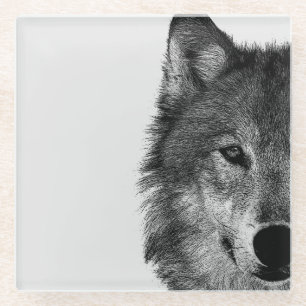 Black & White Wolf Eye Artwork Glass Coaster