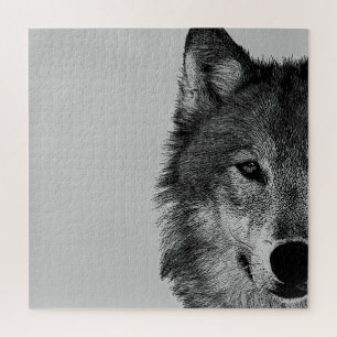 Black & White Wolf Eye Artwork Jigsaw Puzzle