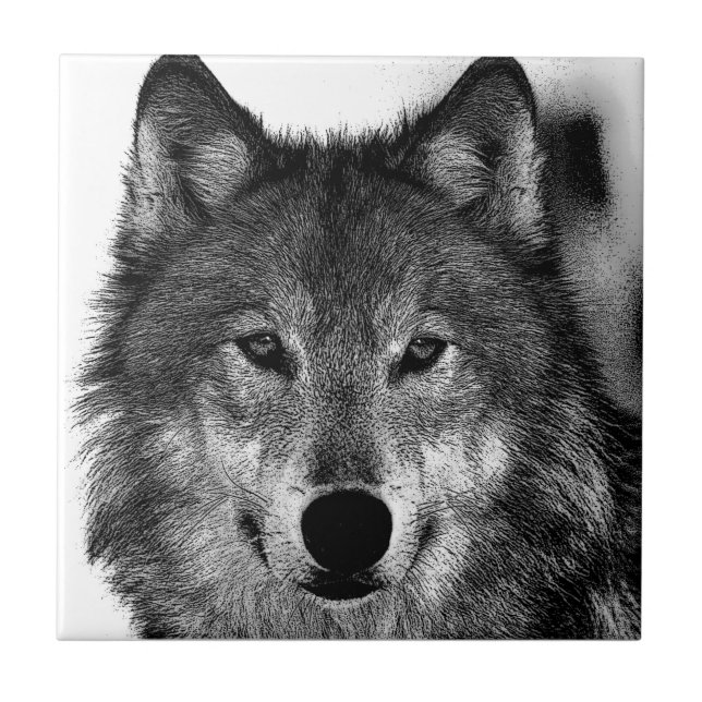 Black & White Wolf Eyes Artwork Ceramic Tile (Front)