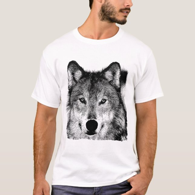 Black & White Wolf Eyes Artwork T-Shirt (Front)