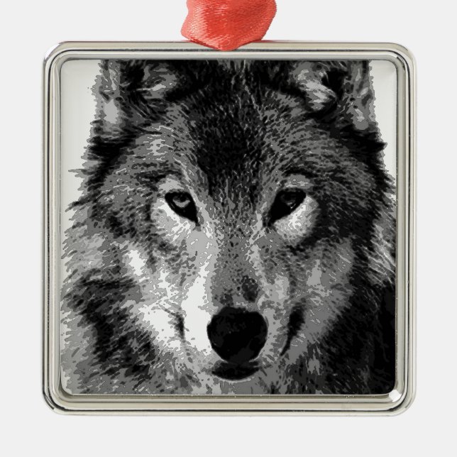 Black & White Wolf Eyes Metal Ornament (Front)