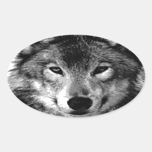 Black & White Wolf Eyes Oval Sticker