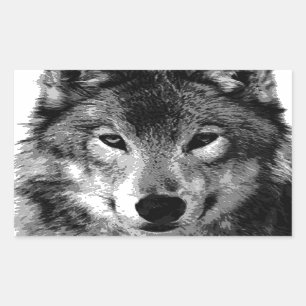 Black & White Wolf Eyes Rectangular Sticker