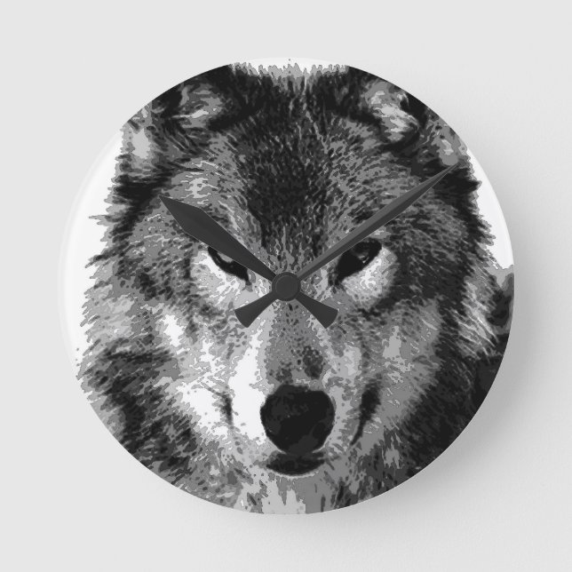 Black & White Wolf Eyes Round Clock (Front)