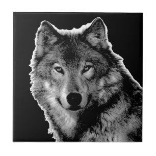 Black & White Wolf Eyes - Wild Animal Photography Ceramic Tile