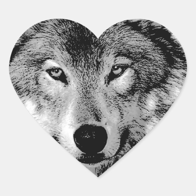 Black & White Wolf Heart Sticker (Front)