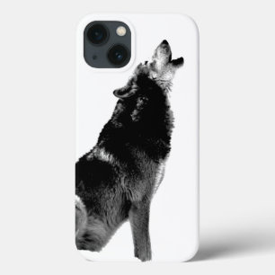 Black & White Wolf Howling at Moon iPhone 13 Case
