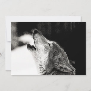 Black & White Wolf Howling at Moon Invitation