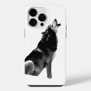Black & White Wolf Howling at Moon iPhone 14 Pro Max Case
