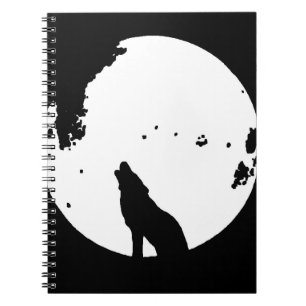 Black & White Wolf Howling at Moon Notebook