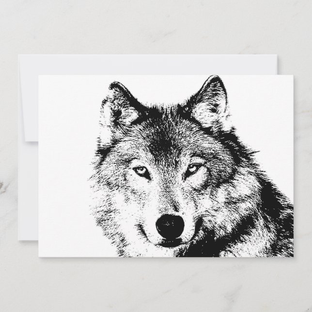 Black & White Wolf Invitation (Front)