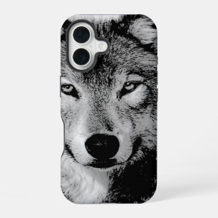 Black & White Wolf iPhone 16 Case