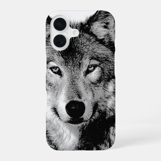 Black & White Wolf iPhone 16 Case (Back)