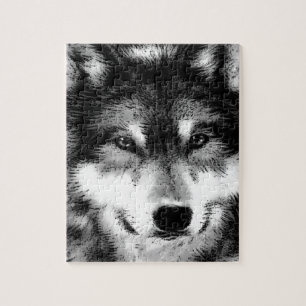 Black & White Wolf Jigsaw Puzzle