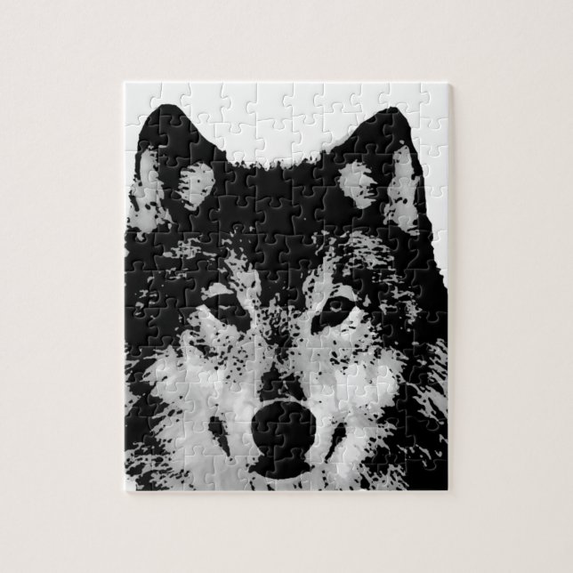 Black & White Wolf Jigsaw Puzzle (Vertical)
