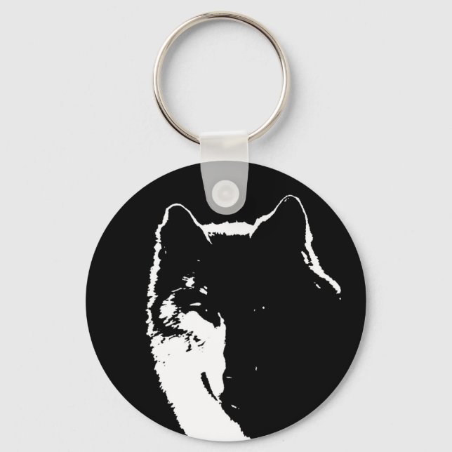 Black & White Wolf Key Ring (Front)