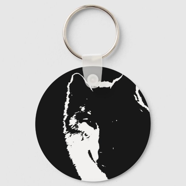 Black & White Wolf Key Ring (Front)