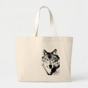 Black & White Wolf Large Tote Bag