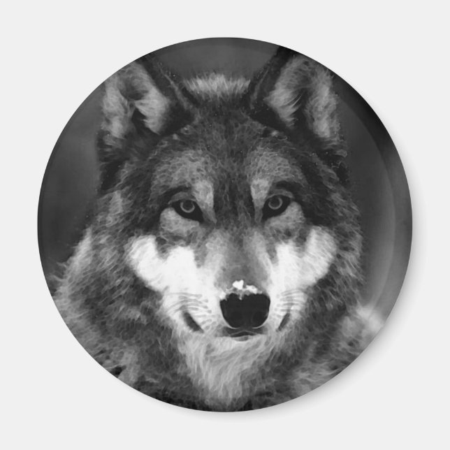 Black & White Wolf Magnet (Front)
