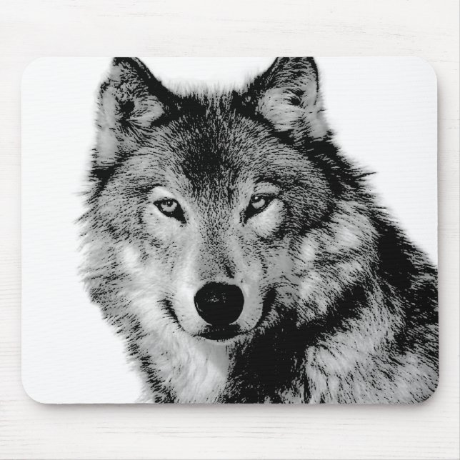 Black & White Wolf Mouse Pad (Front)