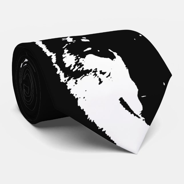 Black & White Wolf Pop Art Tie (Rolled)