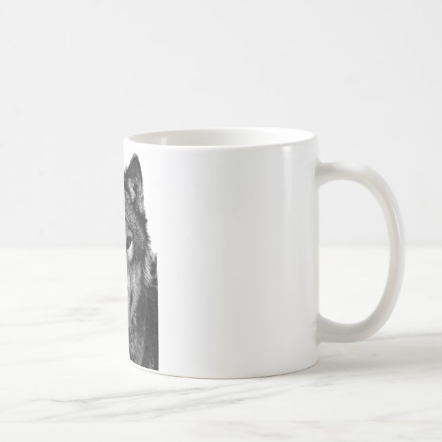 Black & White Wolf Portrait Coffee Mug (Right)