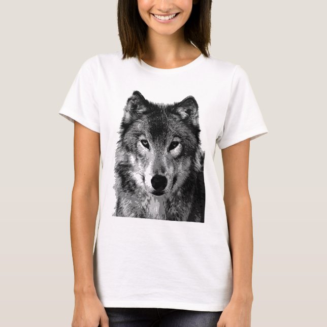 Black & White Wolf Portrait T-Shirt (Front)
