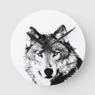 Black & White Wolf Round Clock