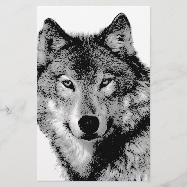Black & White Wolf Stationery (Front)