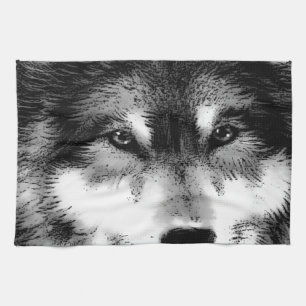 Black & White Wolf Tea Towel