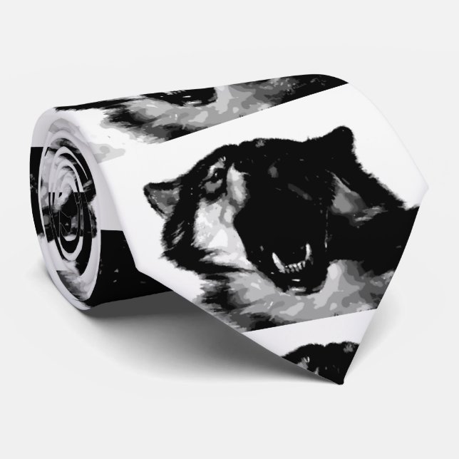Black & White Wolf Tie (Rolled)