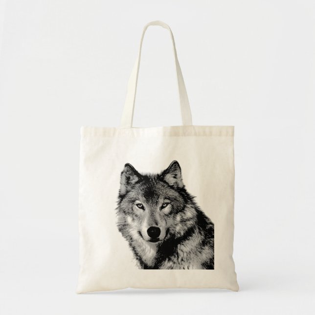Black & White Wolf Tote Bag (Front)