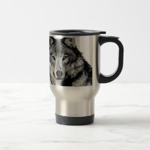 Black & White Wolf Travel Mug